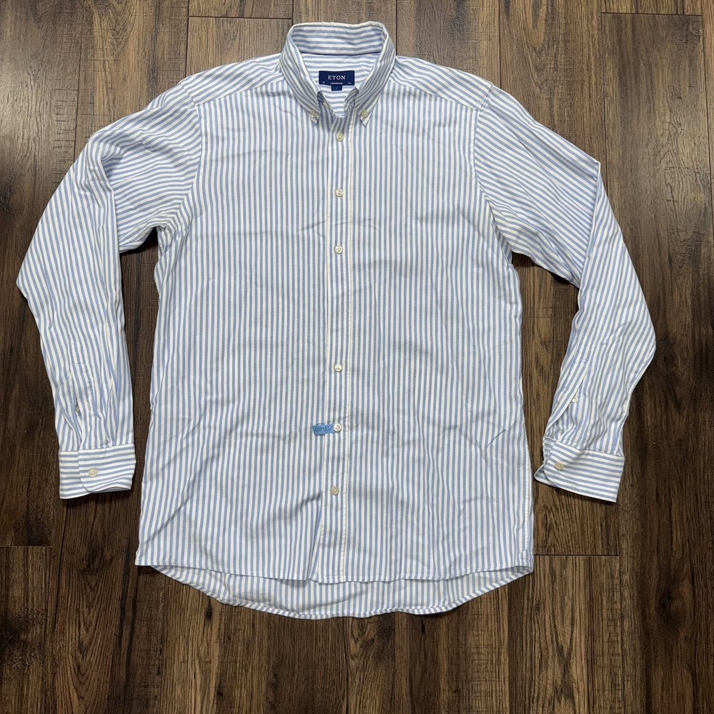Eton Men's Button Down Shirt Size 42 16.5 Large Contemporary Fit Blue Stripes